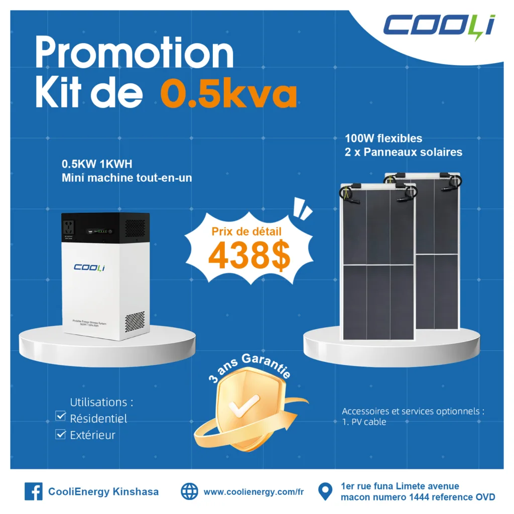 Prix LiFePO₄ Kinshasa : Stop générateur ! Visite COOLi local 太阳能系统套装海报 0.5kw